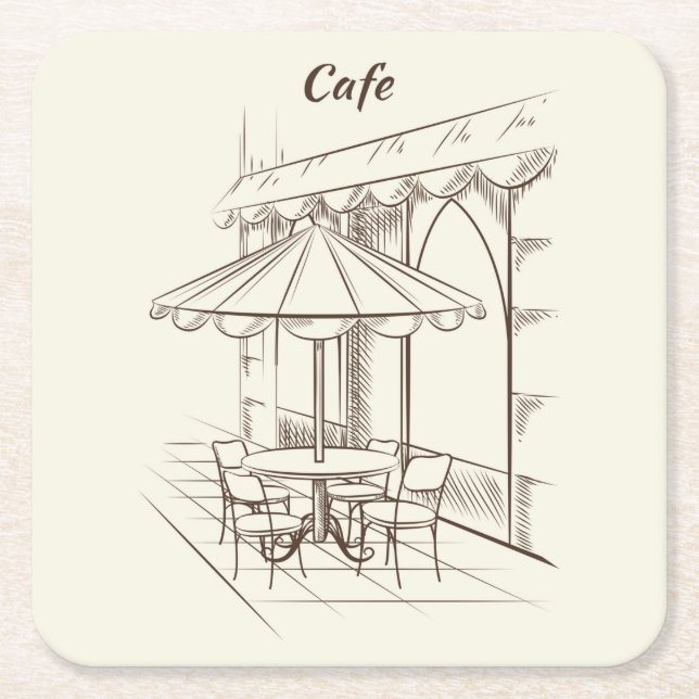 Hand Drawn Street mit Café' Rechteckiger Pappuntersetzer (Vorderseite)