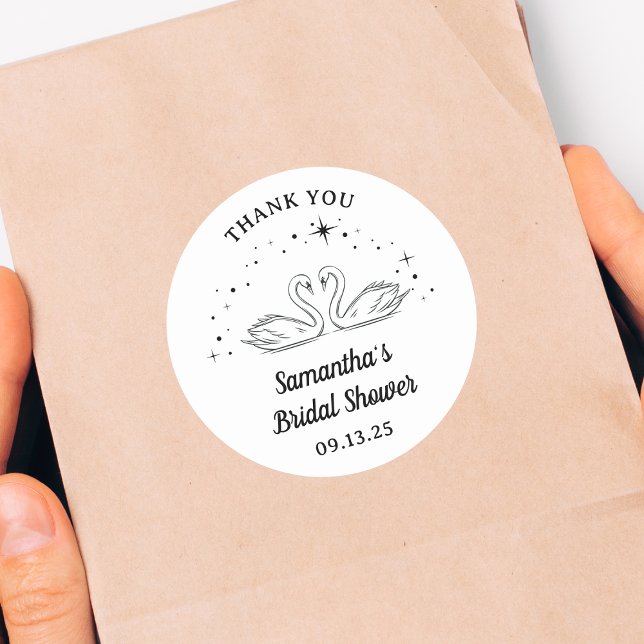 Hand Drawn Swan Elegantes Brautparty Vielen Dank Runder Aufkleber (Von Creator hochgeladen)