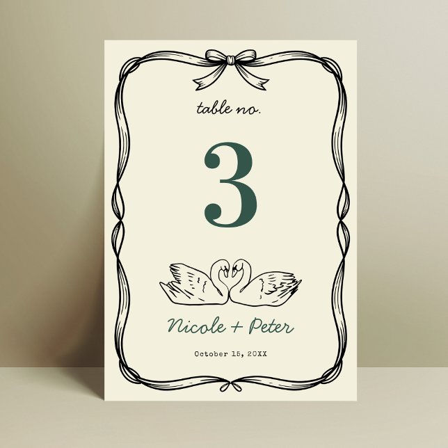 Hand Drawn Swan Handwriting Wedding Table Number Tischnummer (Von Creator hochgeladen)