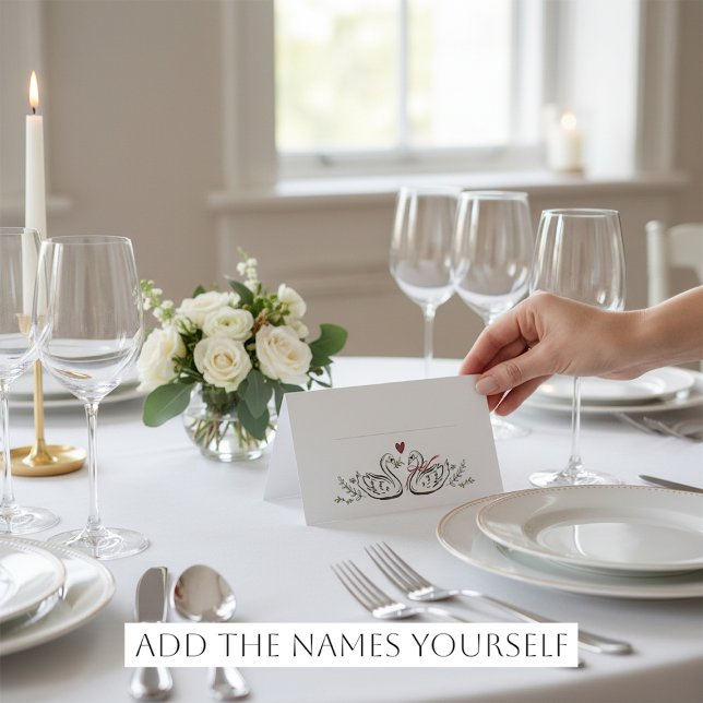 Hand-Drawn Swans Heart Rustic Marriage Place Cards Platzkarte (Von Creator hochgeladen)