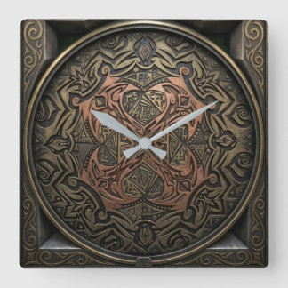 Hand-Drawn to 3D Digital: Intricate Bronze Mandala Quadratische Wanduhr
