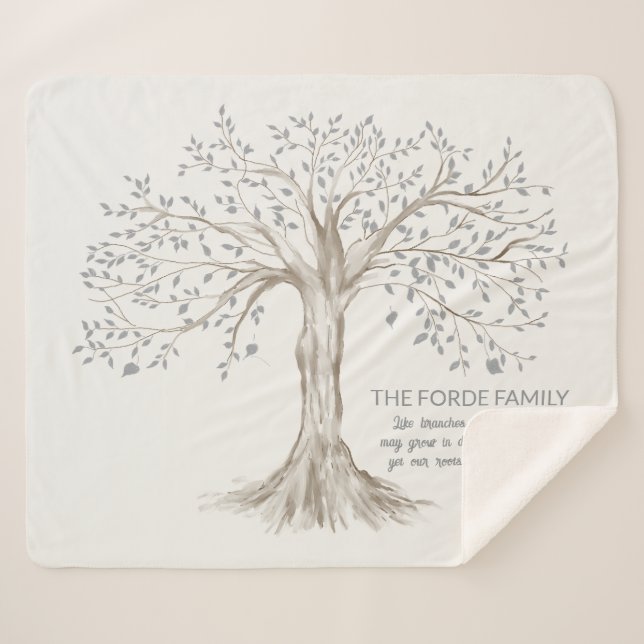 Hand Drawn Tree Personalized Family Quote Ivory Sherpadecke (Vorderseite (Horizontal))