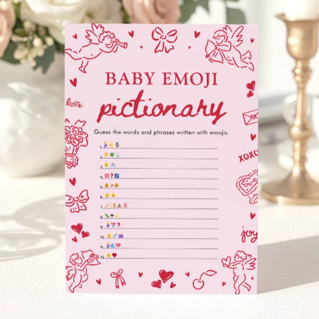 Hand Drawn Valentine Baby Emoji Pictionary Game Einladung (Hand Drawn Valentine Baby Emoji Pictionary Game)