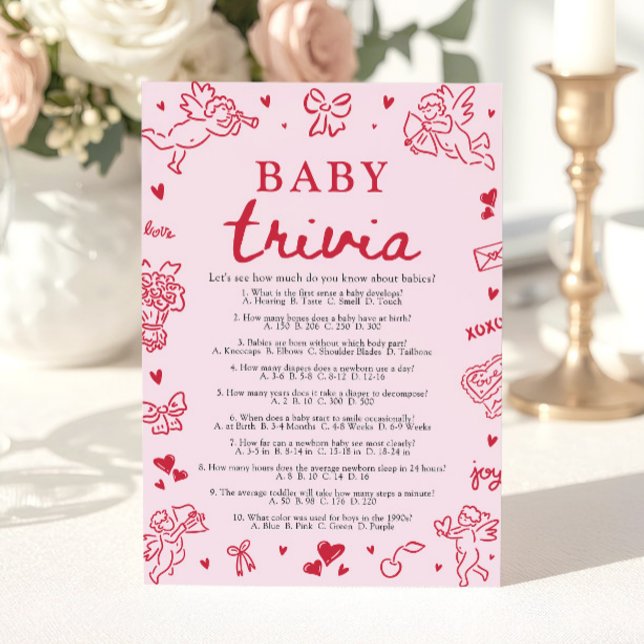Hand Drawn Valentine Baby Shower Baby Trivia Game Einladung (Hand Drawn Valentine Baby Shower Baby Trivia Game)