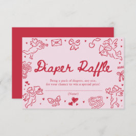 Hand Drawn Valentine Baby Shower Diaper Raffle Begleitkarte