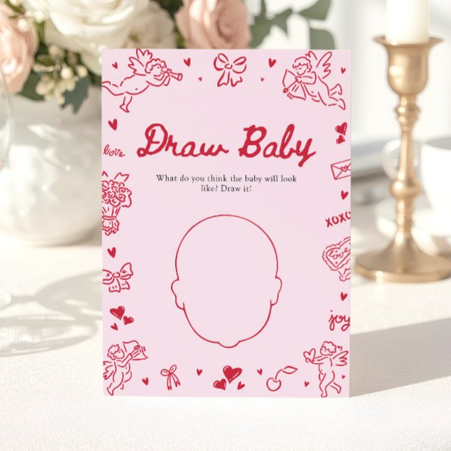 Hand Drawn Valentine Baby Shower Draw Baby Game Einladung (Hand Drawn Valentine Baby Shower Draw Baby Game )