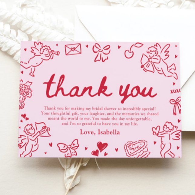 Hand Drawn Valentine Bridal Shower Thank You Card Einladung (Hand Drawn Valentine Bridal Shower Thank You Card)