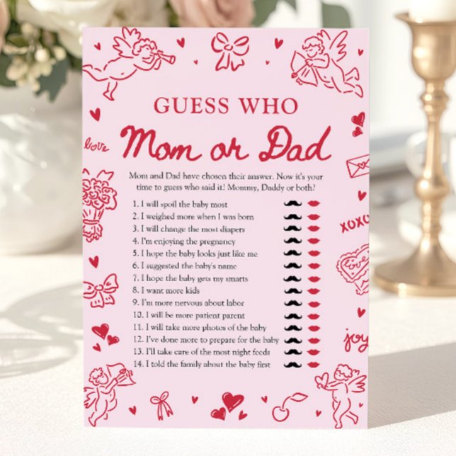 Hand Drawn Valentine Guess Who Mom or Dad Game Einladung (Hand Drawn Valentine Guess Who Mom or Dad Game)