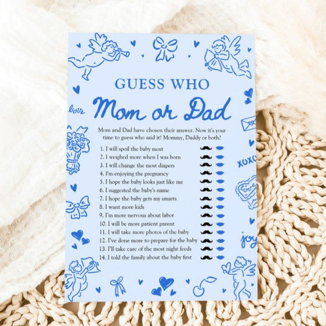 Hand Drawn Valentine Guess Who Mom or Dad Game Einladung (Hand Drawn Baby Shower Guess The Sweet Mess Game)