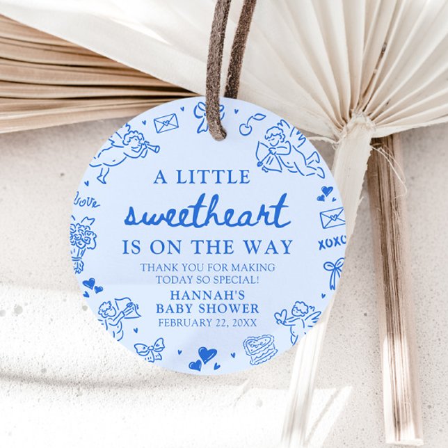 Hand Drawn Valentine Little Sweetheart Baby Shower Geschenkanhänger (Hand Drawn Valentine Little Sweetheart Baby Shower Favor Tags)