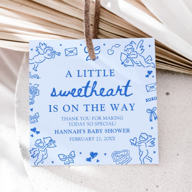 Hand Drawn Valentine Little Sweetheart Baby Shower Geschenkanhänger (Hand Drawn Valentine Little Sweetheart Baby Shower Favor Tags)