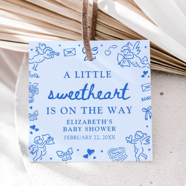 Hand Drawn Valentine Little Sweetheart Baby Shower Geschenkanhänger (Hand Drawn Valentine Little Sweetheart Baby Shower Favor Tags)