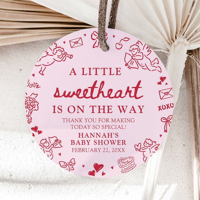 Hand Drawn Valentine Little Sweetheart Baby Shower Geschenkanhänger (Hand Drawn Valentine Little Sweetheart Baby Shower Favor Tags )