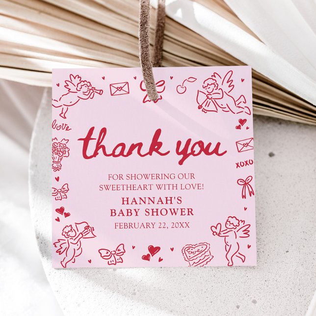 Hand Drawn Valentine Little Sweetheart Baby Shower Geschenkanhänger (Hand Drawn Valentine Little Sweetheart Baby Shower Favor Tags)