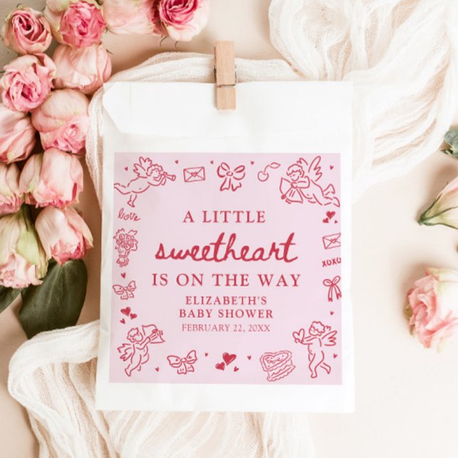 Hand Drawn Valentine Little Sweetheart Baby Shower Geschenktütchen (Hand Drawn Valentine Little Sweetheart Baby Shower Favor Bag)
