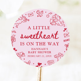 Hand Drawn Valentine Little Sweetheart Baby Shower Runder Aufkleber
