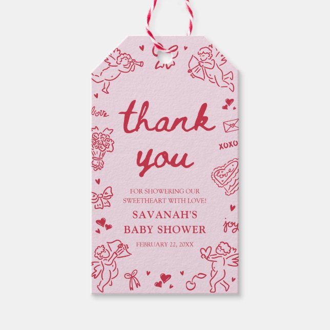 Hand Drawn Valentine Little Sweetheat Baby Shower Geschenkanhänger (Vorderseite)