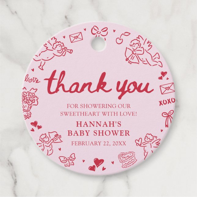 Hand Drawn Valentine Little Sweetheat Baby Shower Geschenkanhänger (Vorderseite)