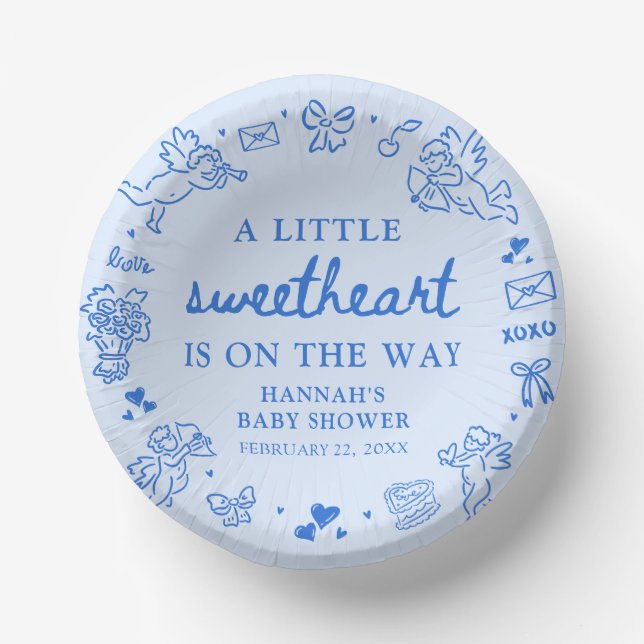 Hand Drawn Valentine Little Sweetheat Baby Shower Pappteller (Vorderseite)