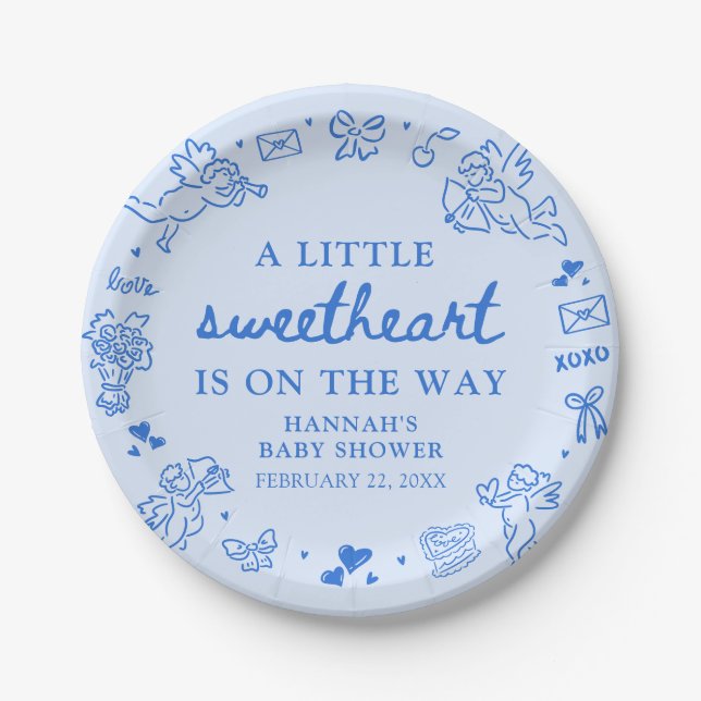 Hand Drawn Valentine Little Sweetheat Baby Shower Pappteller (Vorderseite)