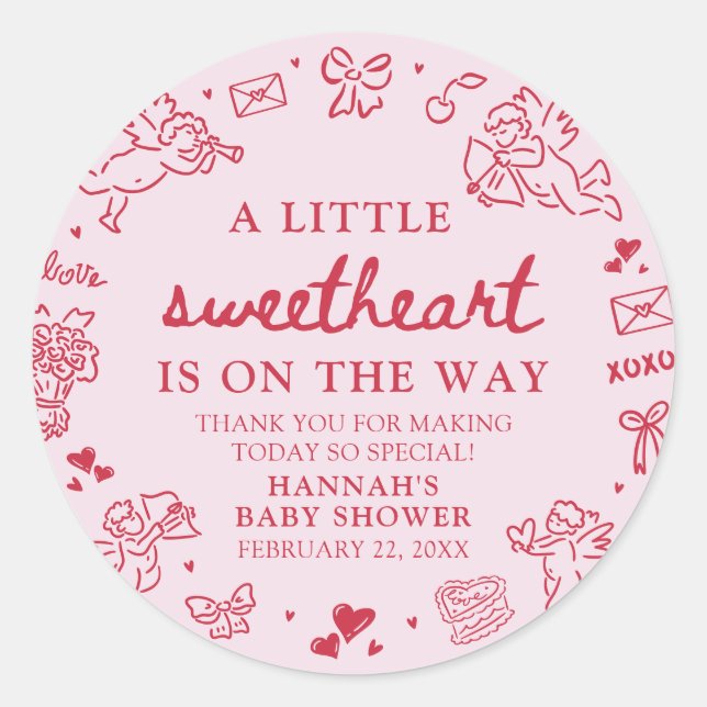 Hand Drawn Valentine Little Sweetheat Baby Shower Runder Aufkleber (Vorderseite)