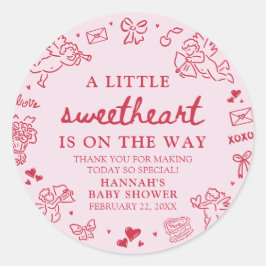 Hand Drawn Valentine Little Sweetheat Baby Shower Runder Aufkleber