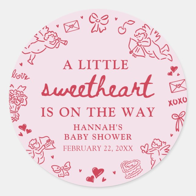 Hand Drawn Valentine Little Sweetheat Baby Shower Runder Aufkleber (Vorderseite)