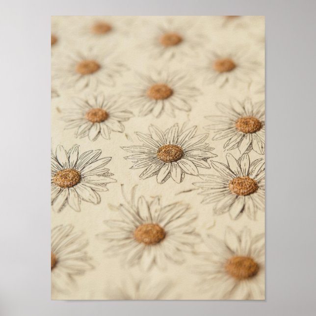 Hand-drawn vintage daisies arranged insoft pattern poster (Vorne)