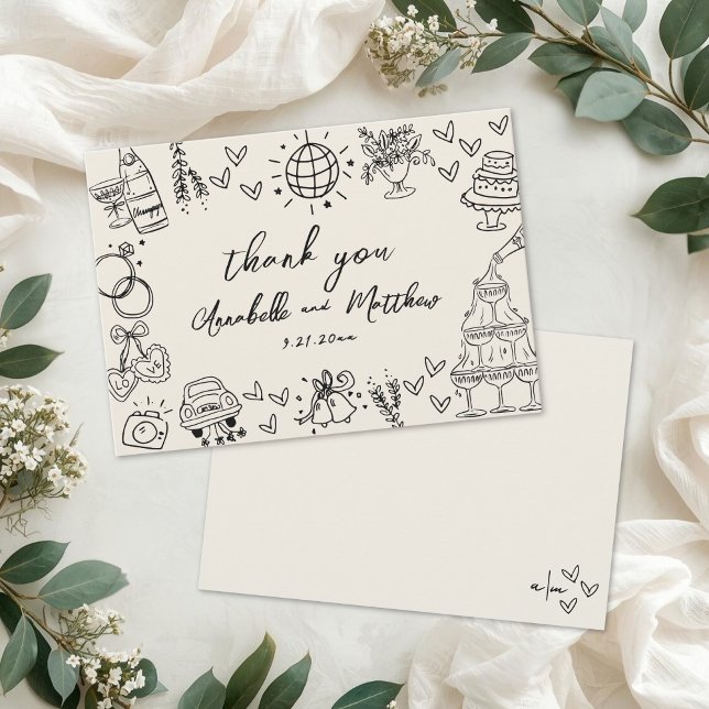 Hand Drawn Vintage Wedding Dankeskarte (Hand Drawn Vintage Wedding Thank You Card
)
