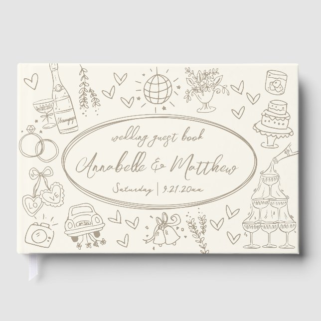 Hand Drawn Vintage Whimsical Wedding Guest Book Gästebuch (Vorderseite)