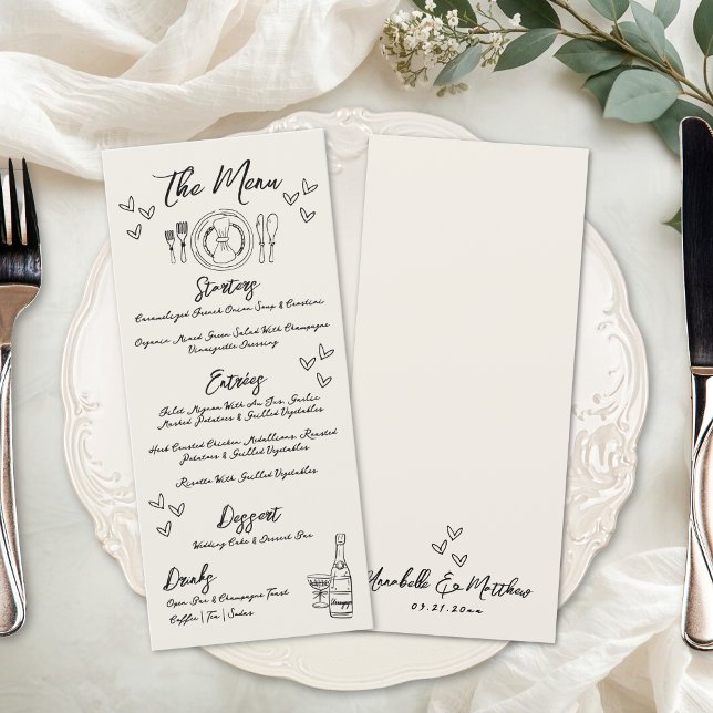 Hand Drawn Vintage Whimsical Wedding Menükarte (Hand Drawn Vintage Whimsical Wedding Menu)