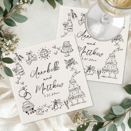 Hand Drawn Vintage Whimsical Wedding Serviette
