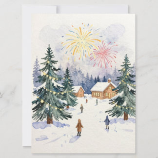 Hand-Drawn Watercolor Winter Village Celebration  Feiertagskarte