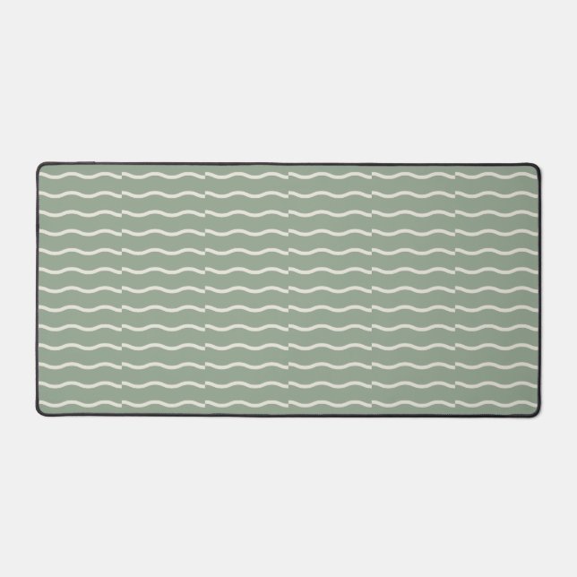 Hand-Drawn Wavy Ticking Stripe | Pale Sage Schreibtischunterlage (Vorderseite)