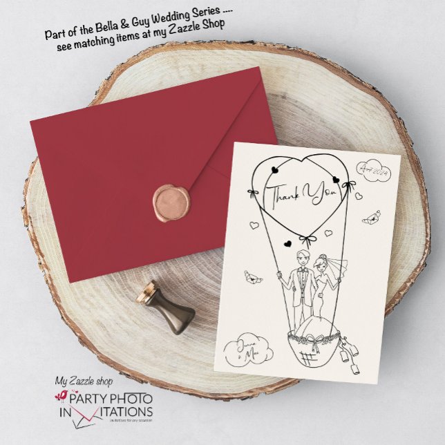 Hand Drawn Wedding Danke Karte (Bella and Guy hand drawn thank you card)