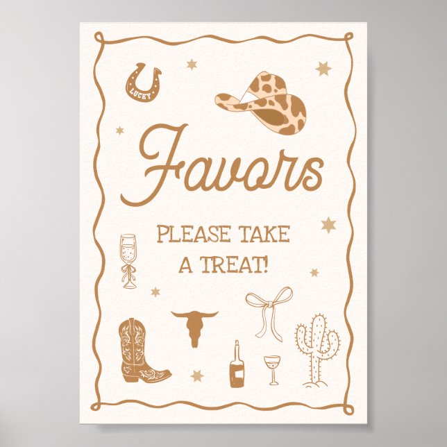 Hand Drawn Western Bridal Shower Favor Poster (Vorne)