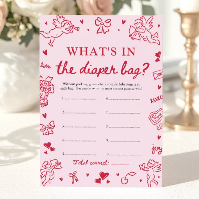 Hand Drawn What's In The Diaper Bag Baby Shower Einladung (Hand Drawn What's In The Diaper Bag Baby Shower Game)