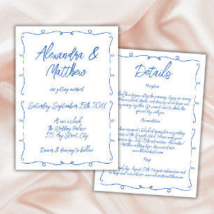 Hand Drawn Whimsical Blue Colorful Funky Wedding Einladung