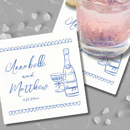 Hand Drawn Whimsical Blue Wedding Serviette