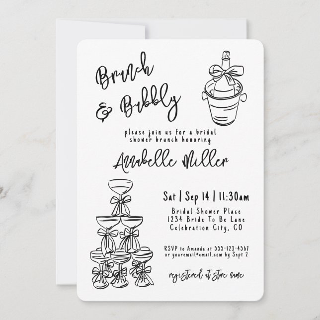 Hand Drawn Whimsical Bridal Shower Einladung (Vorderseite)