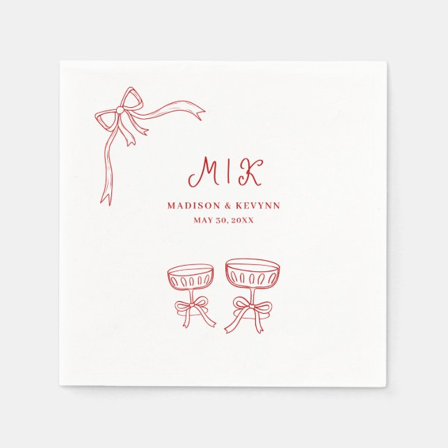 Hand Drawn Whimsical Doodle Red Wedding Serviette (Vorderseite)