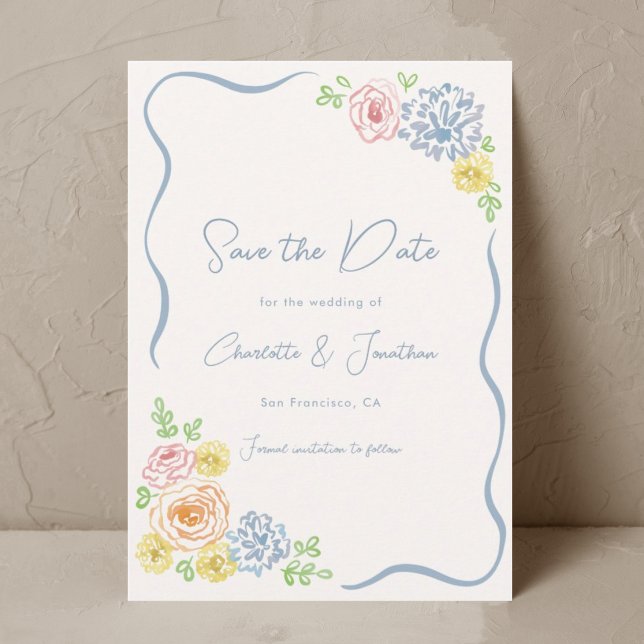 Hand Drawn Whimsical Floral Pastel Hochzeit Save The Date (Von Creator hochgeladen)