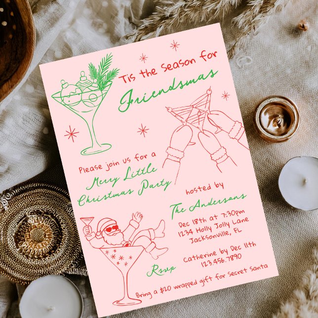 Hand Drawn Whimsical Friendsmas Christmas Party Einladung (Von Creator hochgeladen)