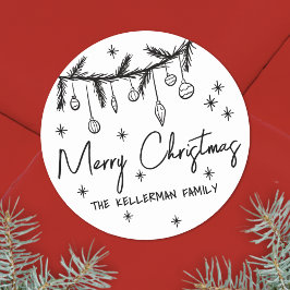 Hand Drawn Whimsical Frohe Weihnachten Runder Aufkleber