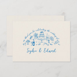 Hand-drawn whimsical line art wedding style dankeskarte