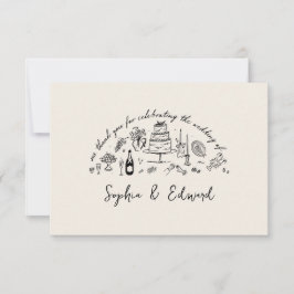Hand-drawn whimsical line art wedding style dankeskarte