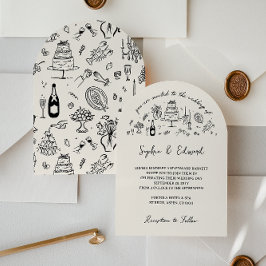 Hand-drawn whimsical line art wedding style einladung