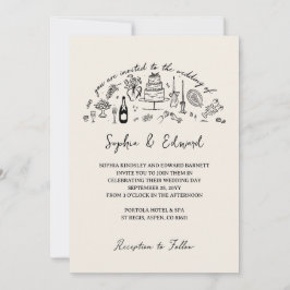 Hand-drawn whimsical line art wedding style einladung