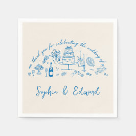 Hand-drawn whimsical line art wedding style serviette