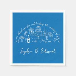 Hand-drawn whimsical line art wedding style serviette